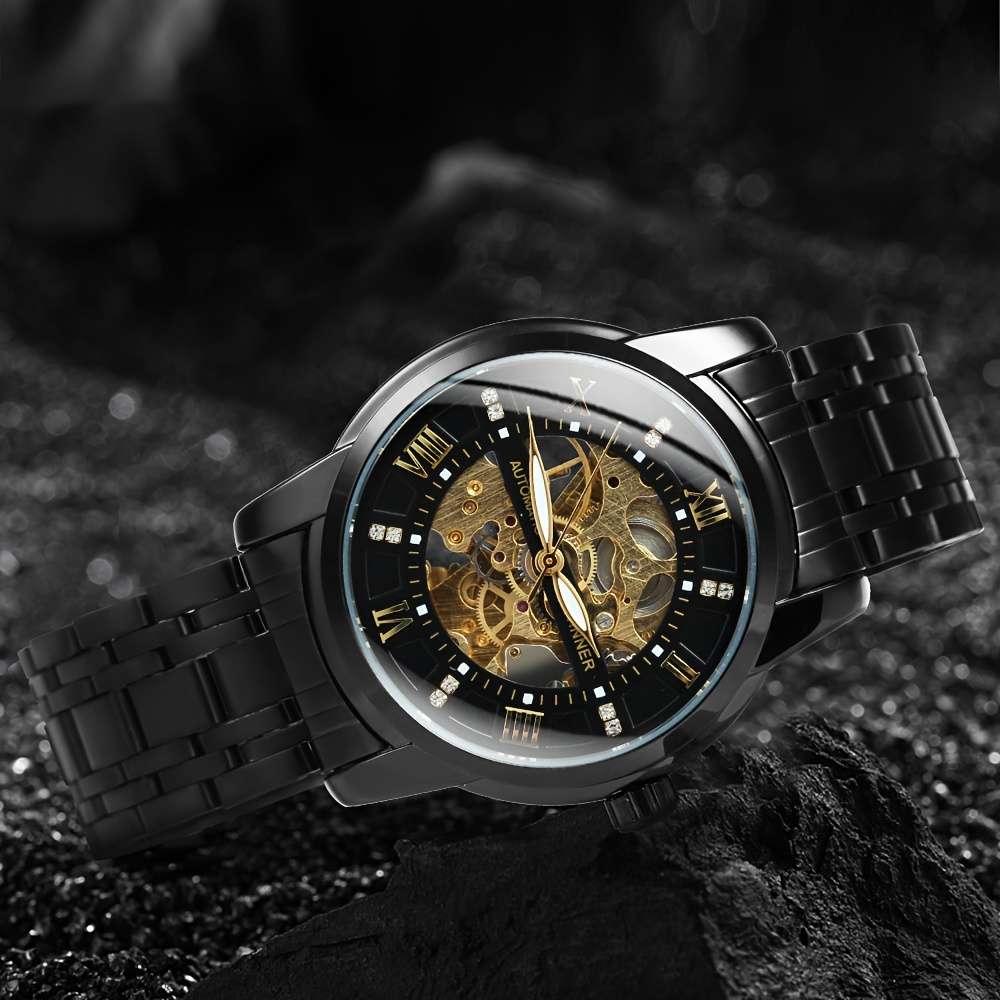 Luxury Men Luxury Golden Skeleton Automatic Mechanical Watch Luminous