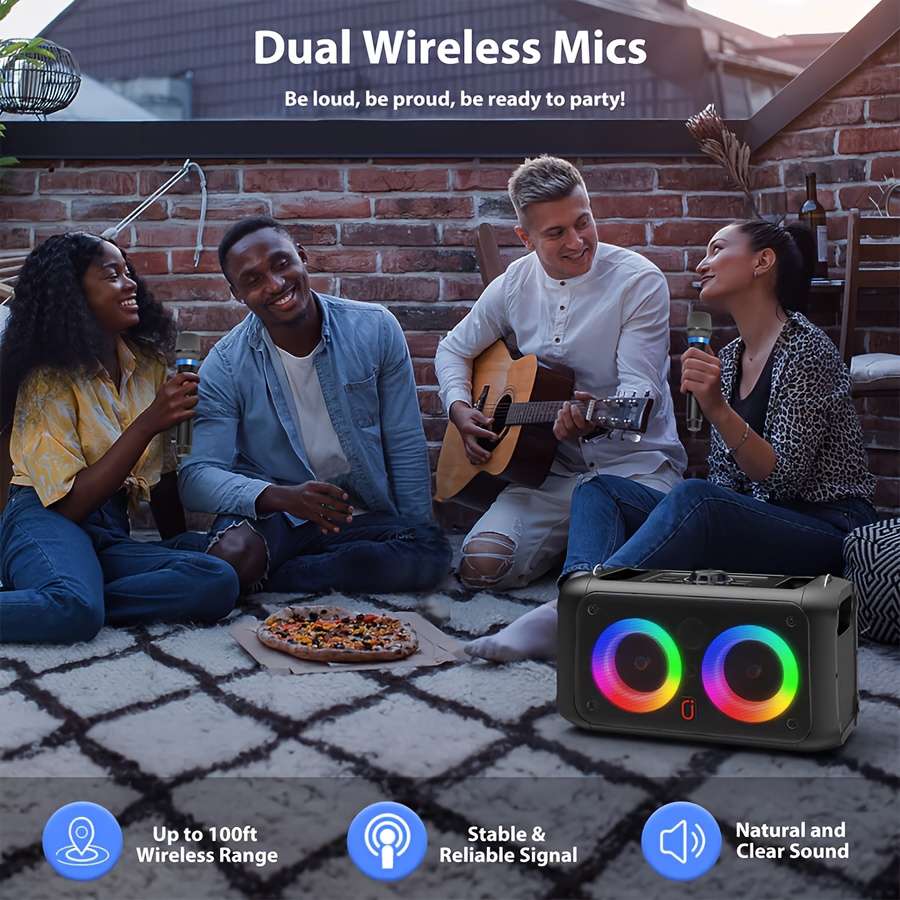 Speaker Color Black With 2 Wireless Microphones