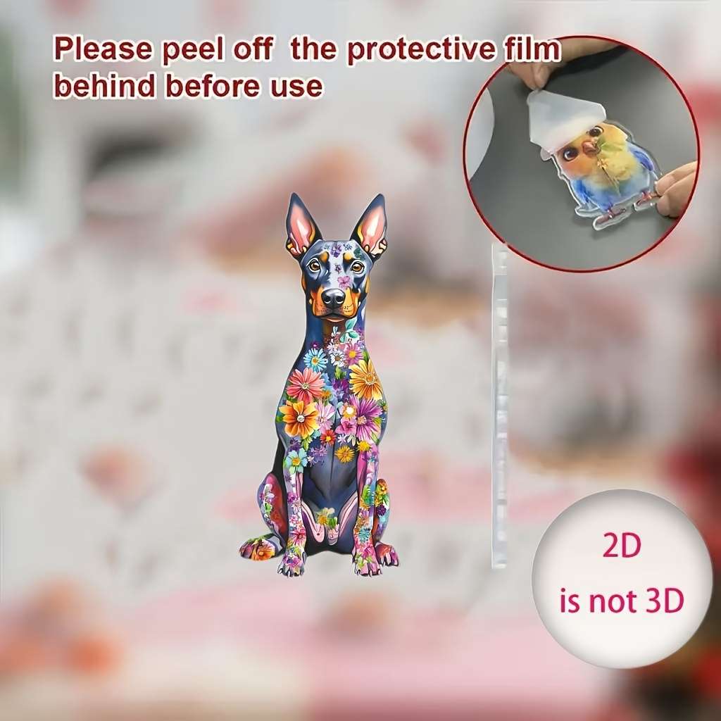 Exquisite 2d Flat Colorful Doberman Keychain Vibrant Acrylic Pendant For Keys