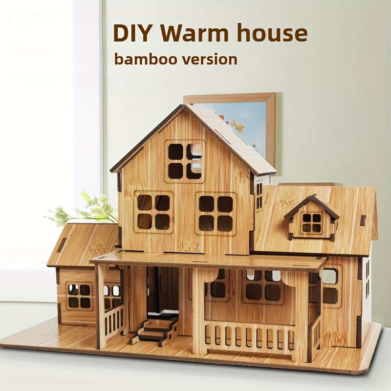 Building Toy Architectural Model Toy Set Color Warm Cabin [Laser Bamboo Version]