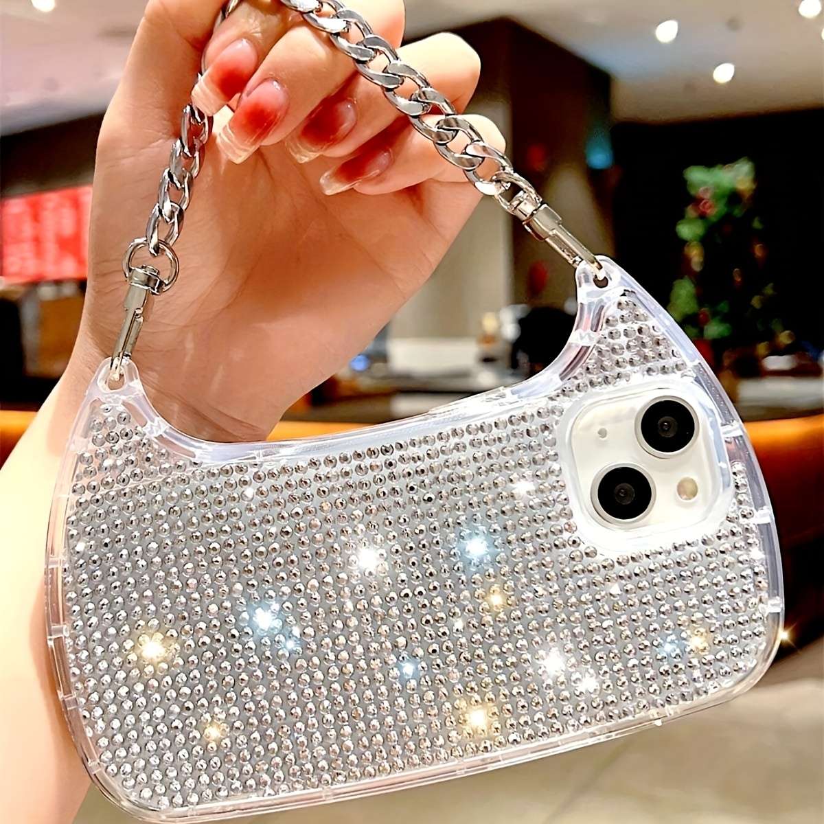 1Pc Silvery For iPhone 16 Plus Luxurious Diamond Phone Case
