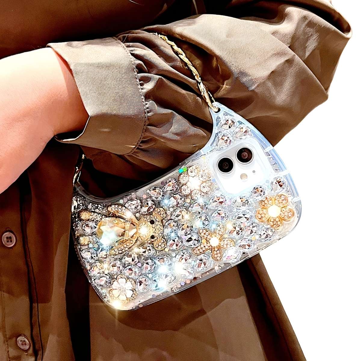 1Pc Transparent For iPhone 16 Plus Luxury Wrist Chain Bag Phone Case