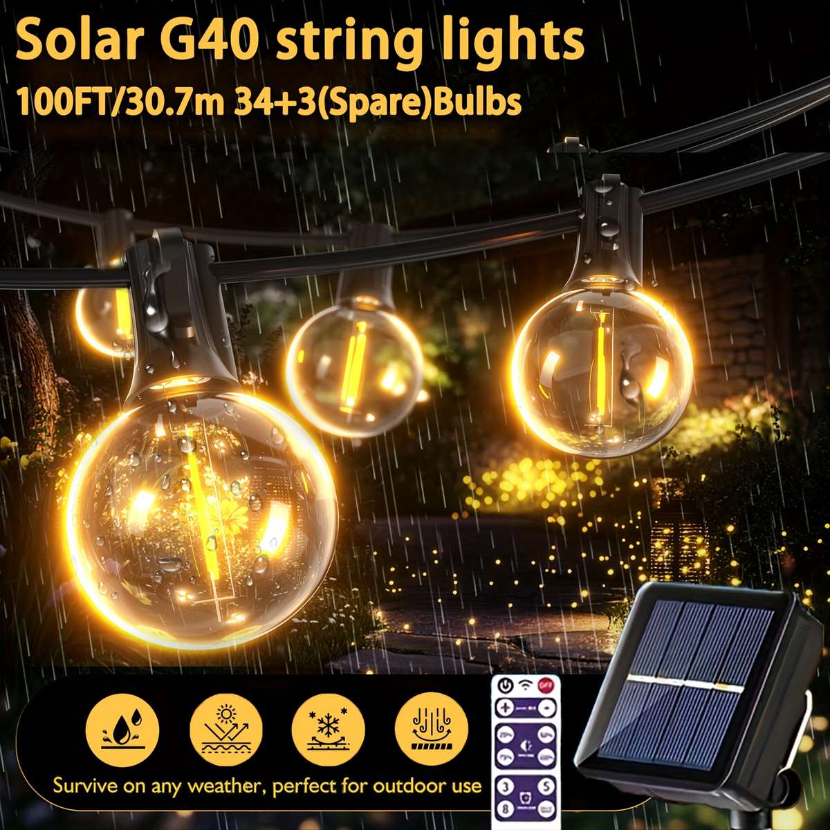 String Lights Color 2700K Warm White Size6.1Meter Solar