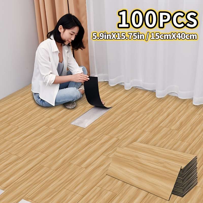 Self Adhesive Floor Stickers Pine Wood Grain 100Pcs 15Cm*40Cm