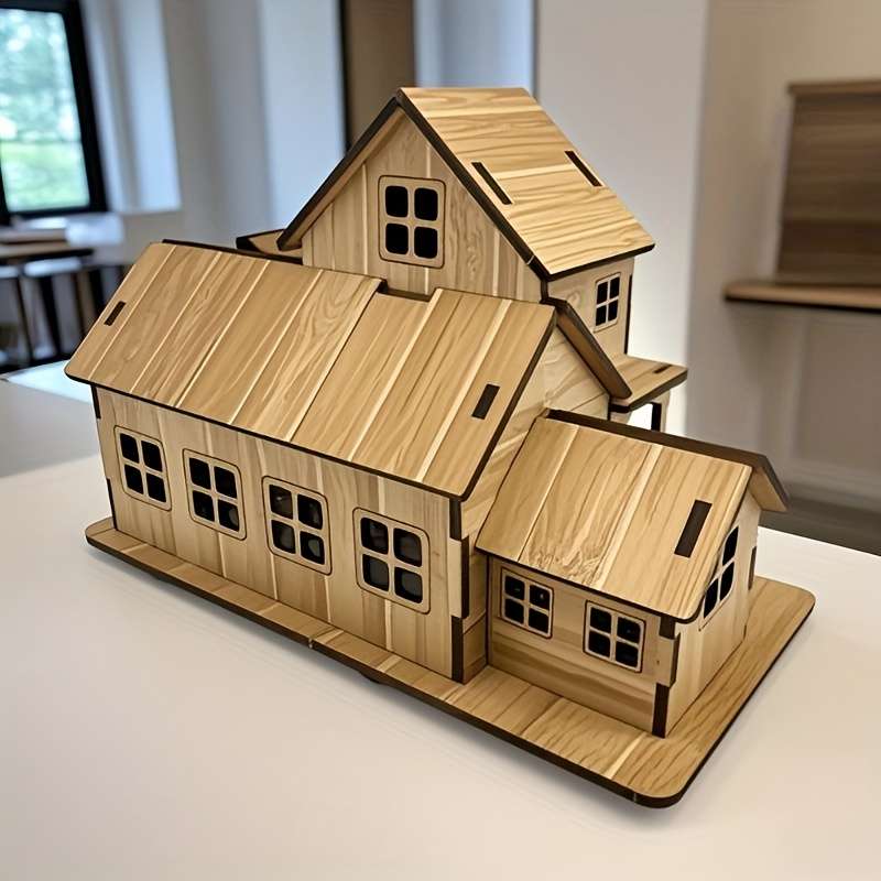 Building Toy Architectural Model Toy Set Color Warm Cabin [Laser Bamboo Version]