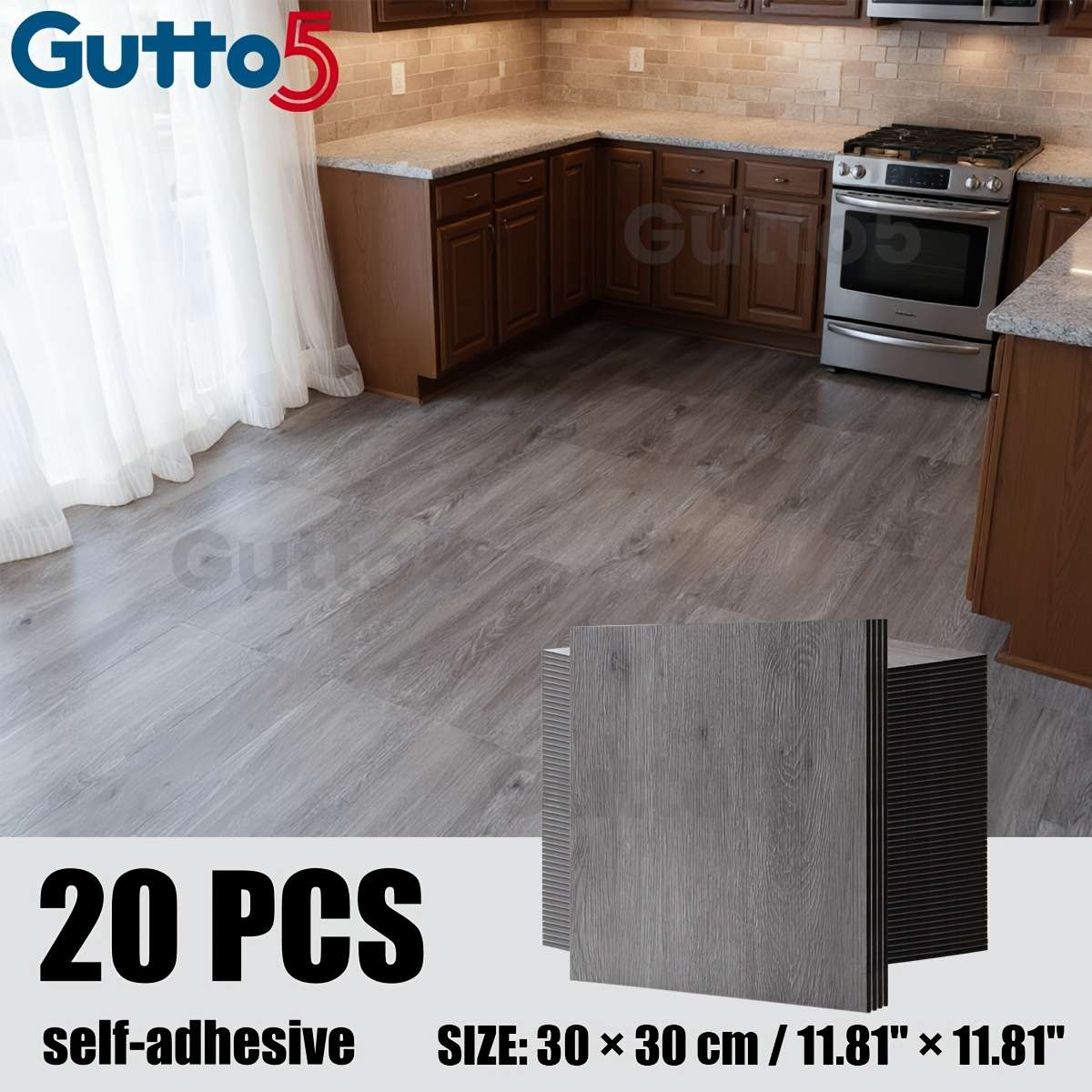 Self Adhesive Floor Stickers 20Pcs 11.8"11.8" 30Cm30Cm Urban Grey
