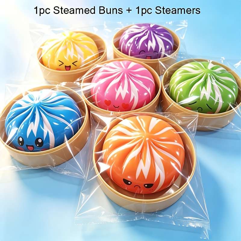 Squeezable Toys Model 2Pcs 1 Steamed Bun 1 Steamer Random Colors Items Steamed Bun And Steamer Set