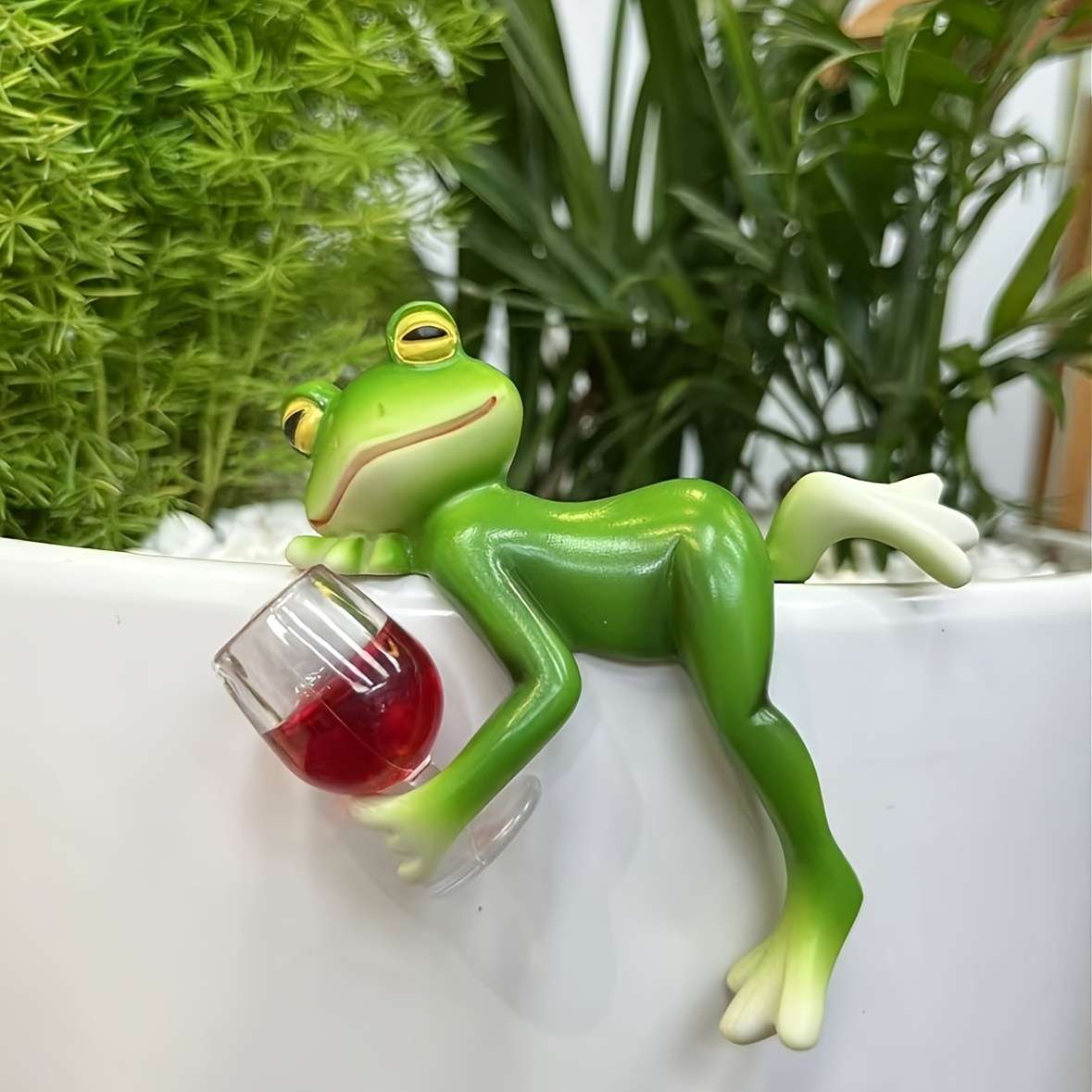 Flowerpot Model Little Frog Lying Down Drinking Red Wine