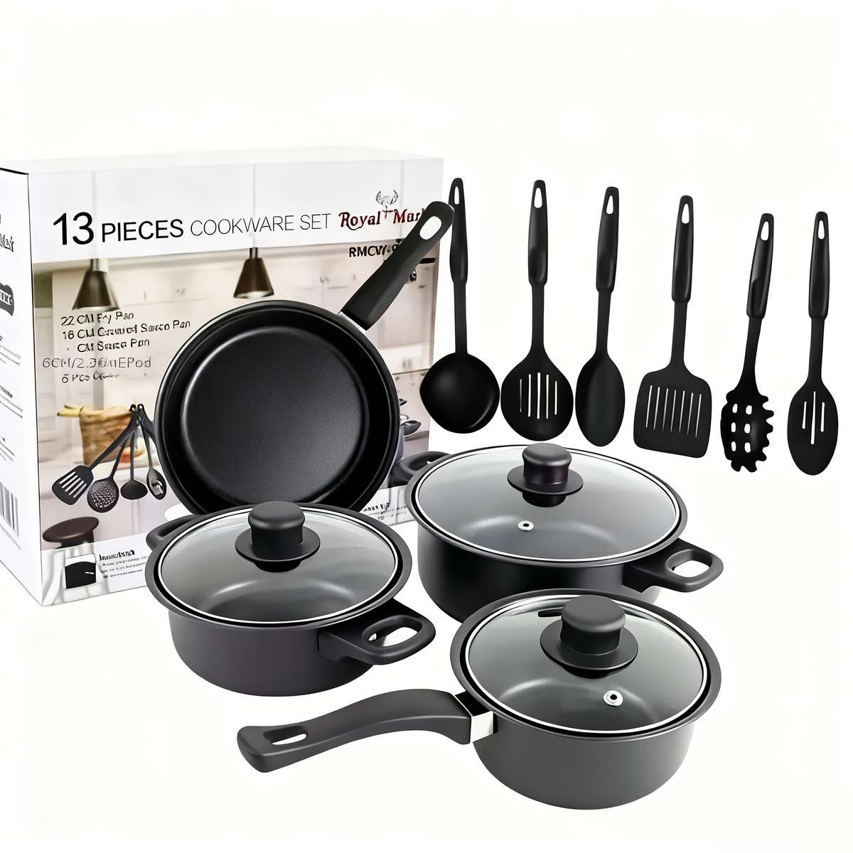 13Pcs Exquisite Set Soup Pot Kitchen Frying Pan Gift