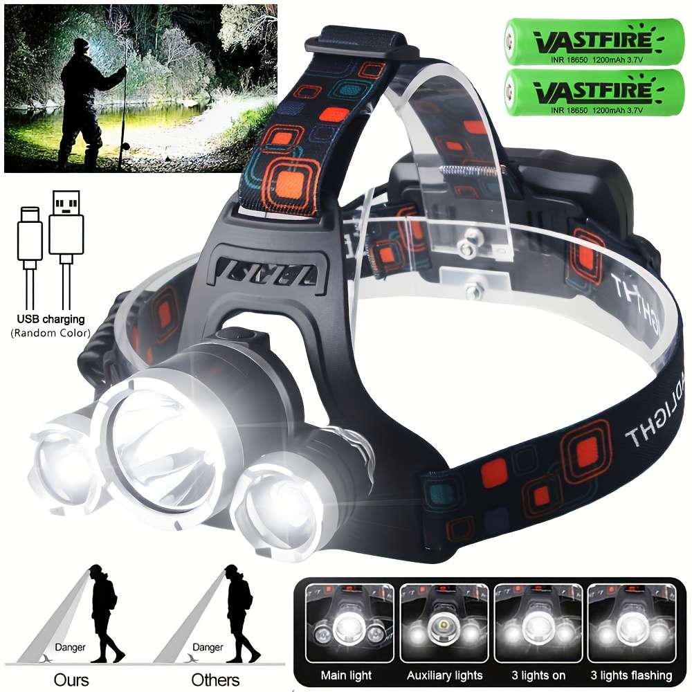 Headlamp Color White Headlight  Battery 2*1200