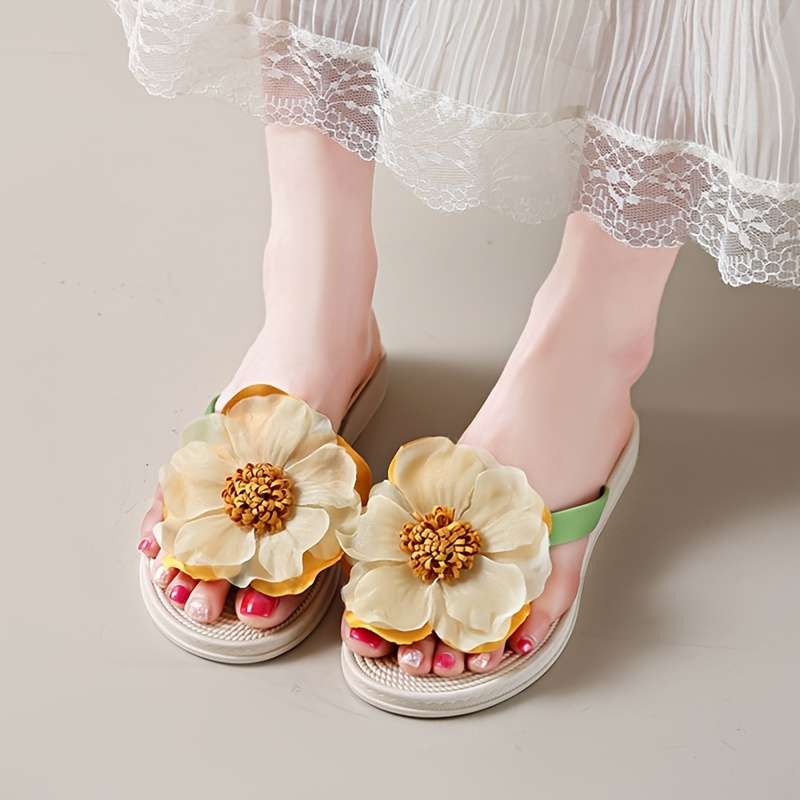 Ladies Summer Flip Flops Beige Uk 1.5-2