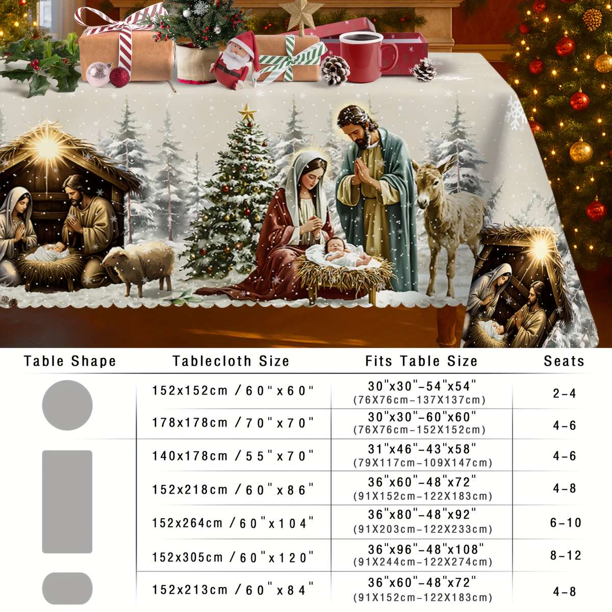 Christmas Tablecloth Size Round 60In   152Cm