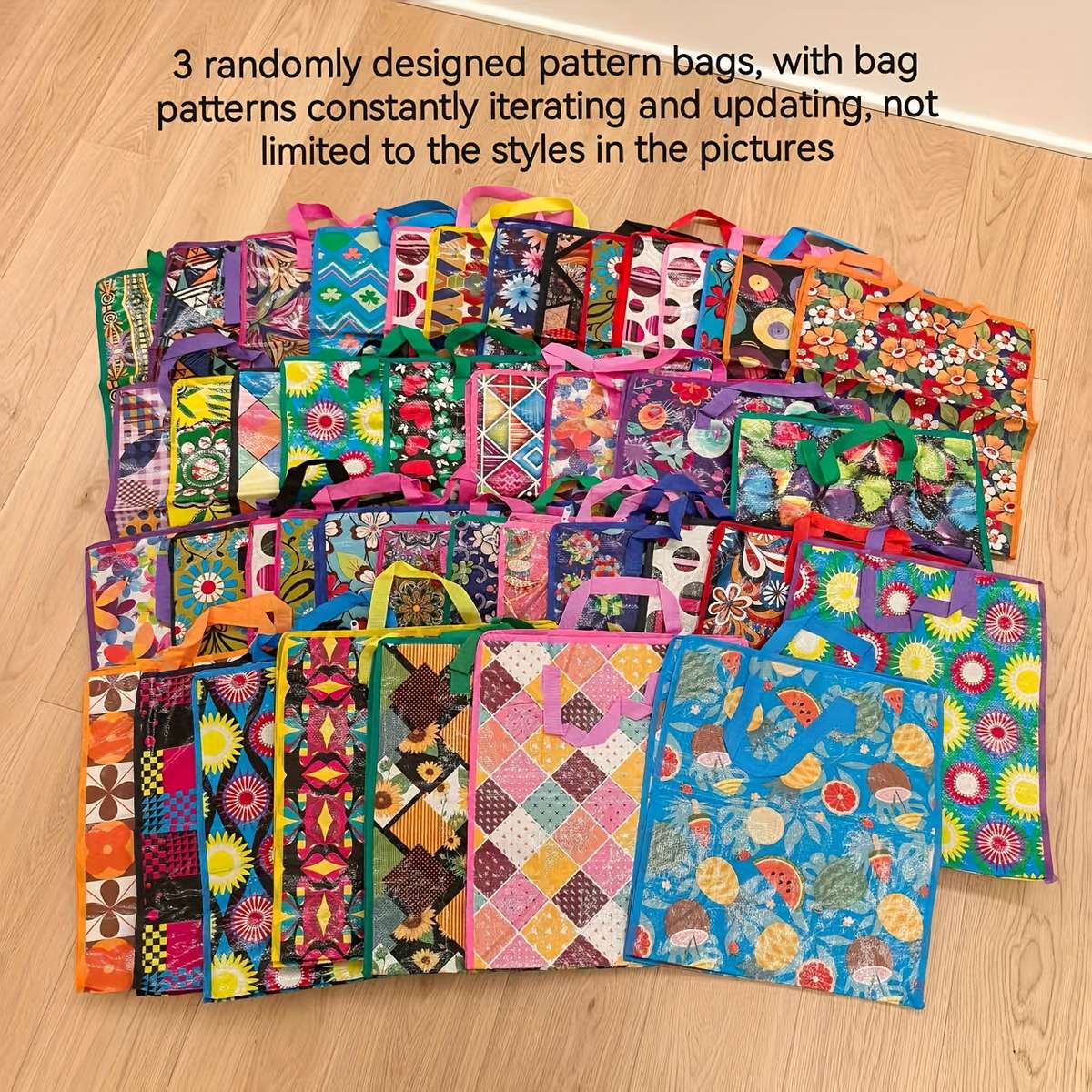 3Pcs Random Patterned Woven Storage Bags Storage Random 3Pcs