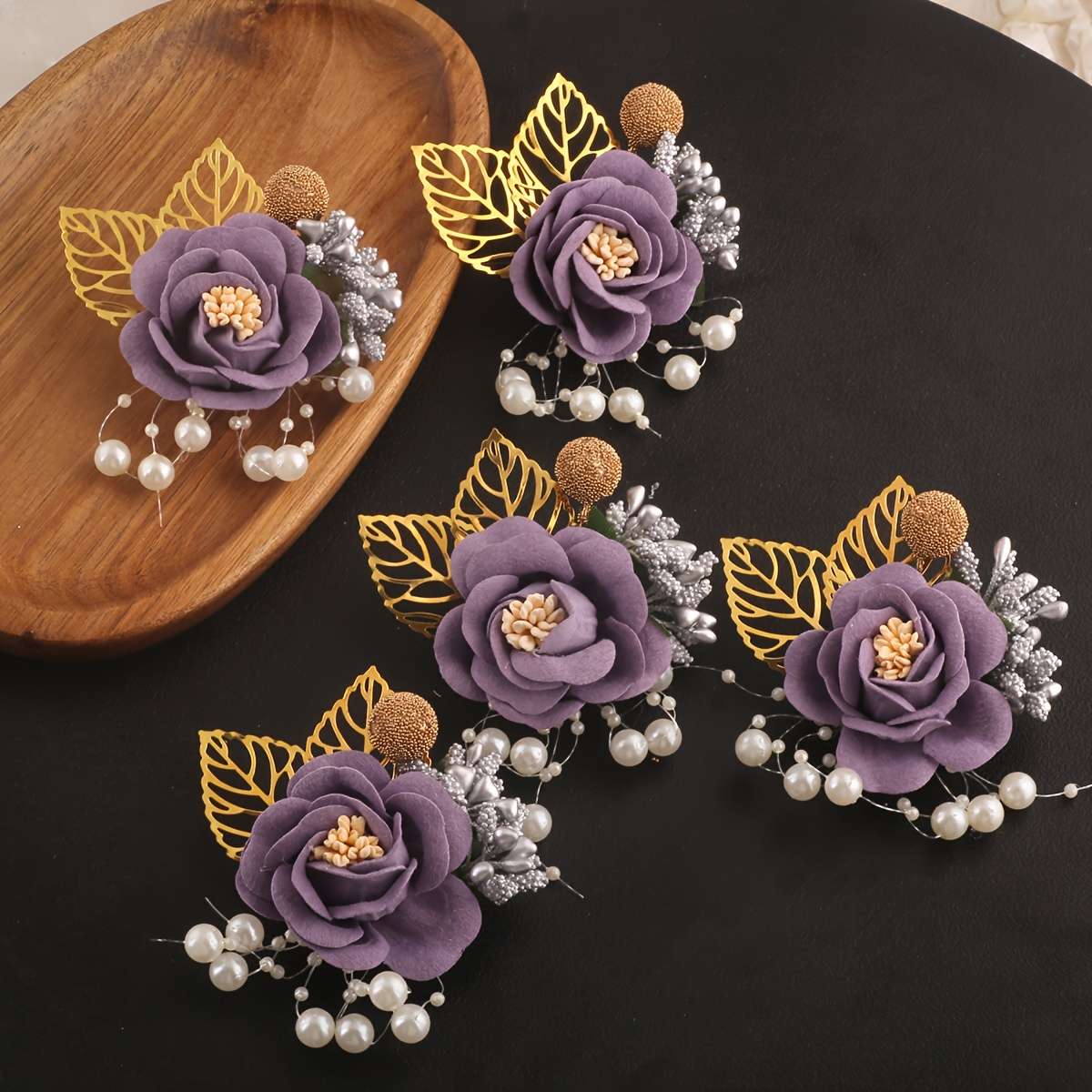 Wedding Supplies Color 5Pcs Medium Purple Breast Flowers