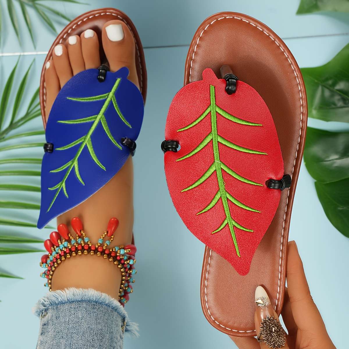 Ladies Summer Flip Flops Red-Gray Uk 7