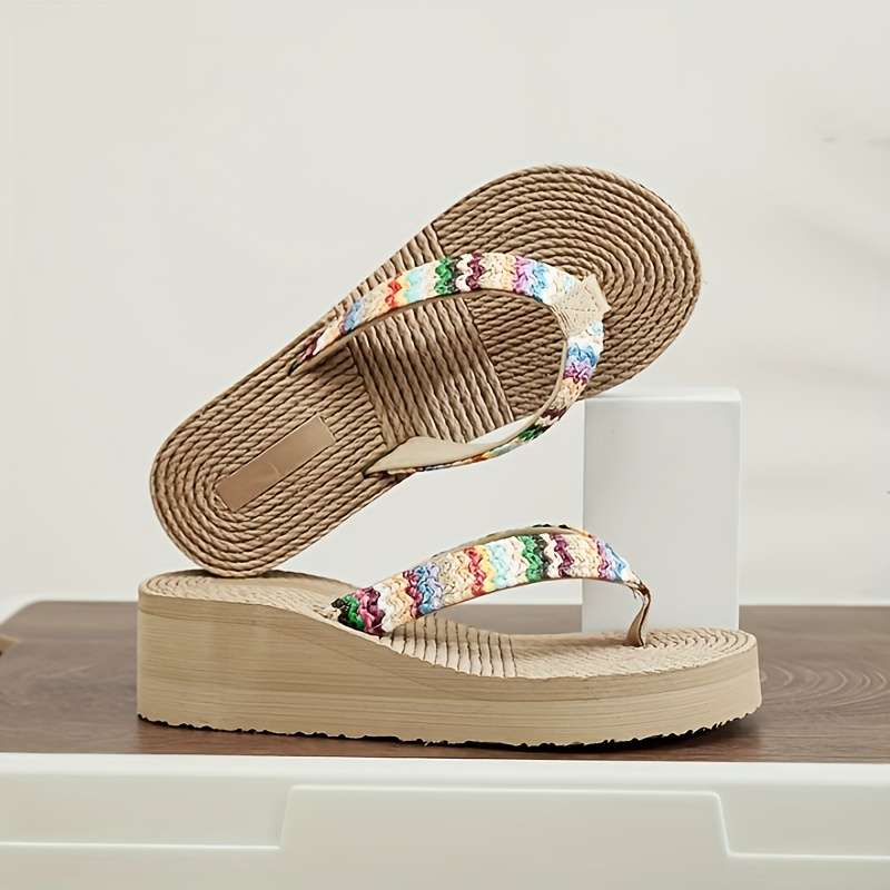 Ladies Summer Flip Flops Apricot Mid Heel Uk 5