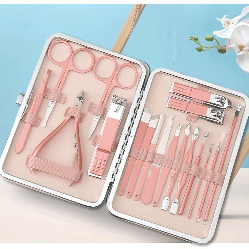 18pcs Stainless Steel Nail Clipper Set Modern Design with Straight Edge Blades Includes Stor