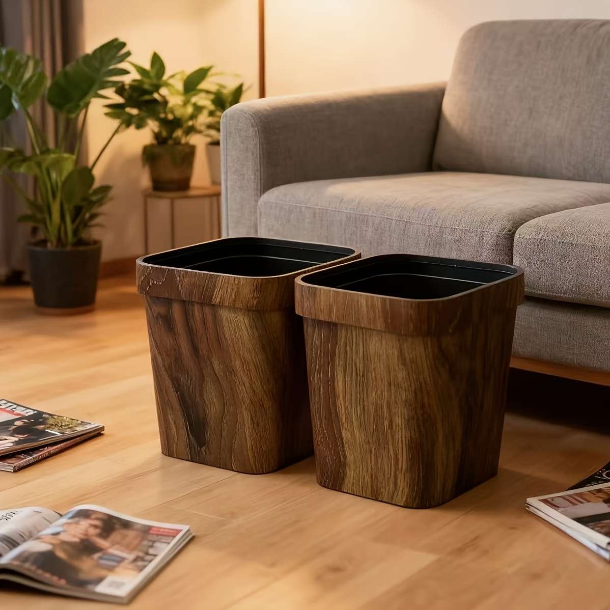 Garbage Can Color Press Ring Wood Grain 7L
