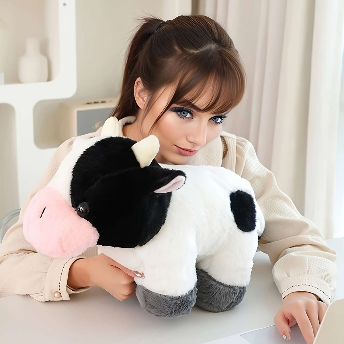 Plush Toyss color White Ranch Cow Figurine size S 32cm