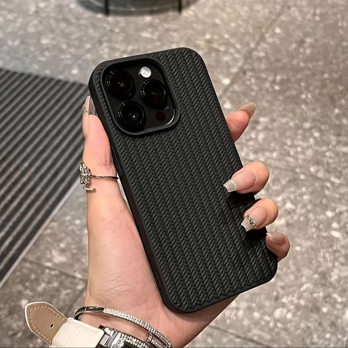 1pc Black For iPhone 7 Plus 8 Plus Knitted Style Textured Phone Case