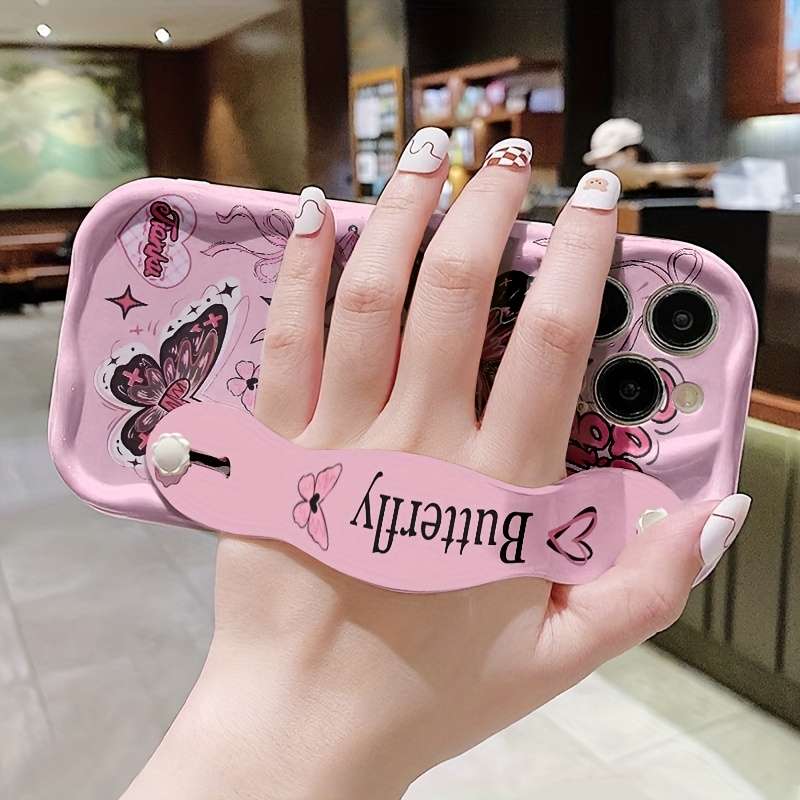 1Pc White For iPhone 16 Butterfly Print Phone Case