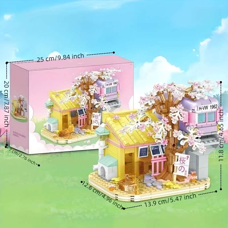 Building Toy Architectural Model Toy Set Model Cherry Blossom House  Gift Box