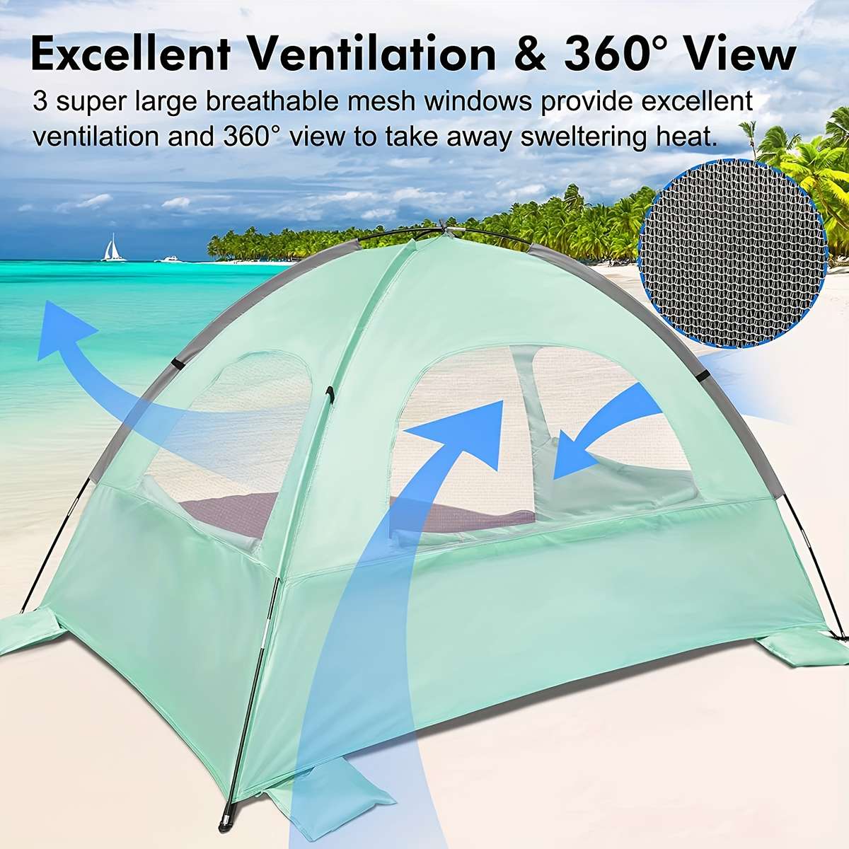 Camping Canopy 3 Beach Tent Sun Shelter Upf 50 Uv Protection Portable Beach