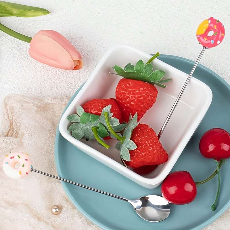 4pcs Donut stainless steel spoon coffee spoon dessert spoon ice cream spoon suitable for pa