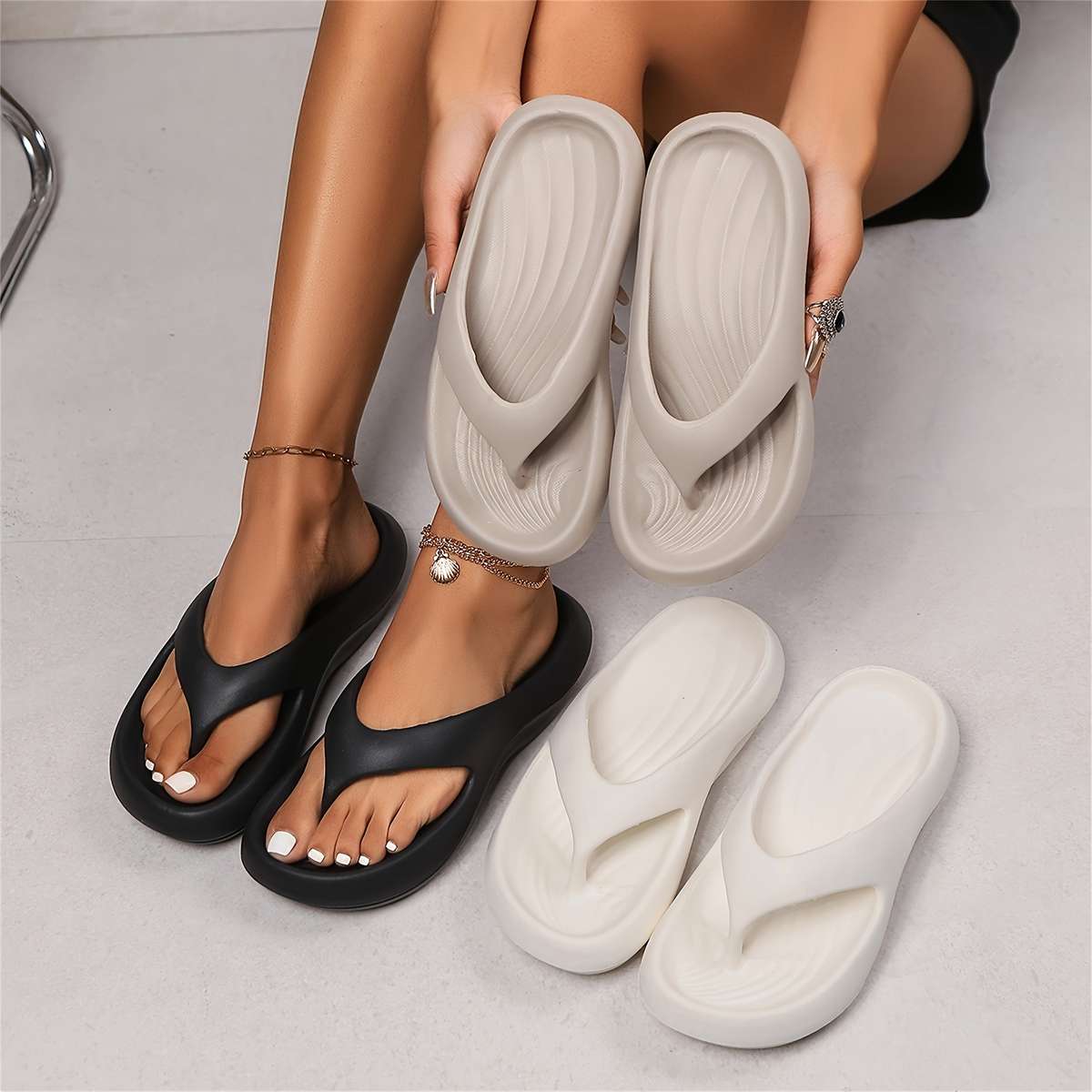 Ladies Summer Flip Flops Grey Uk 7.5-8
