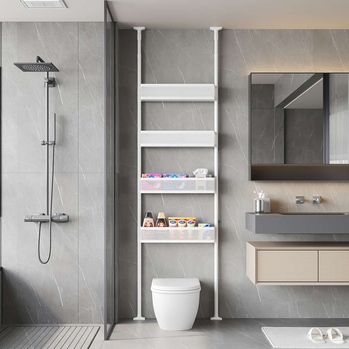 Bathroom Storage Rack Color White Model3 Tiers