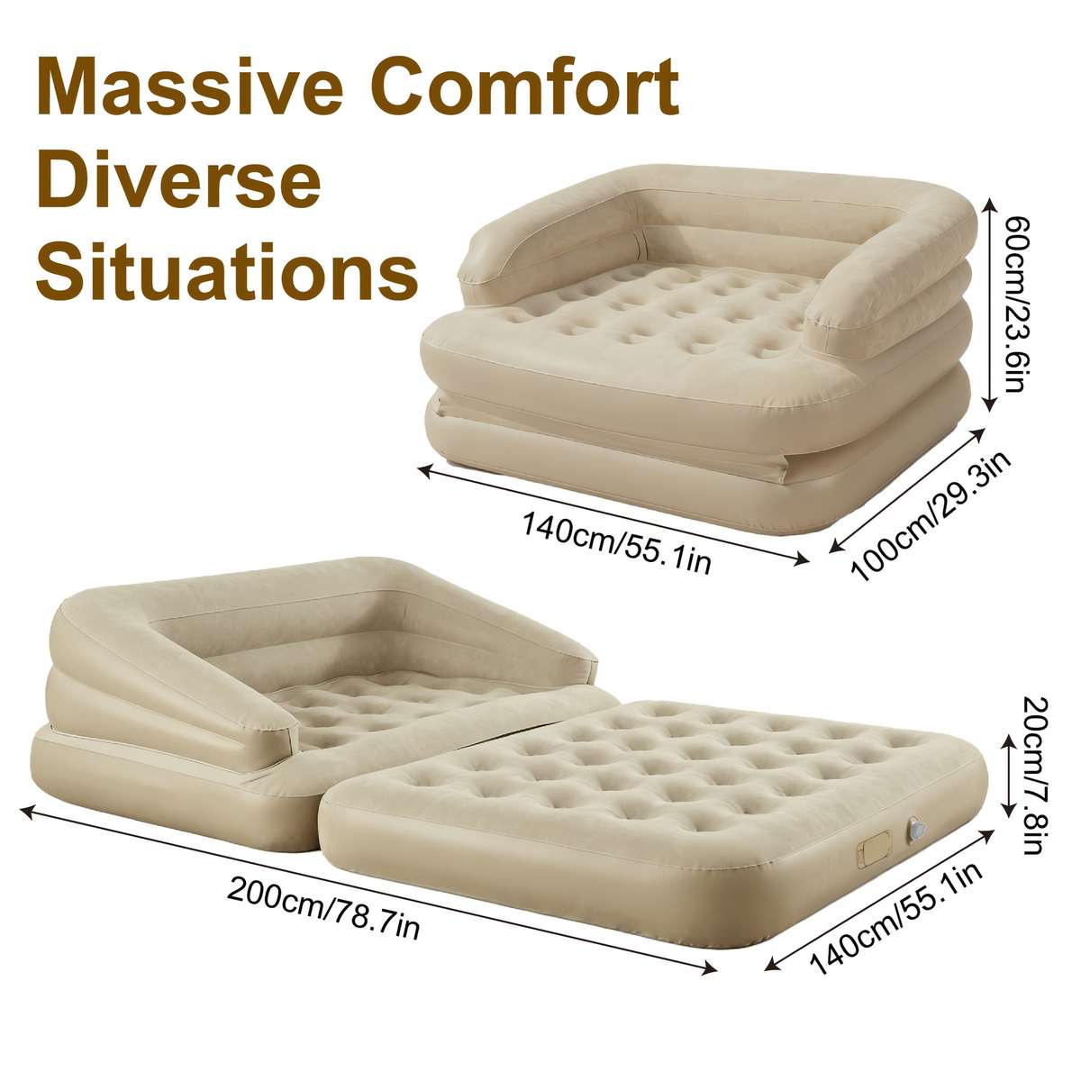 2 In 1 Queen Air Sofa Bed Mattress Headboard Multifunctional Electric Pump Two