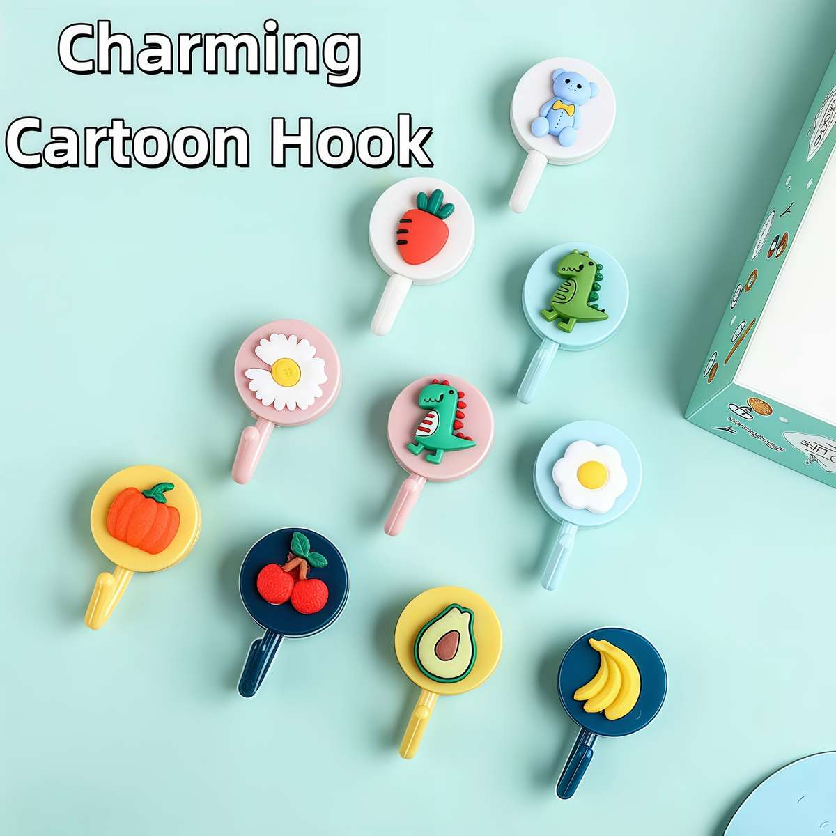 Set Of 5 Creative And Easy Cute Cartoon Round Hooks For The Quantity 5pcs