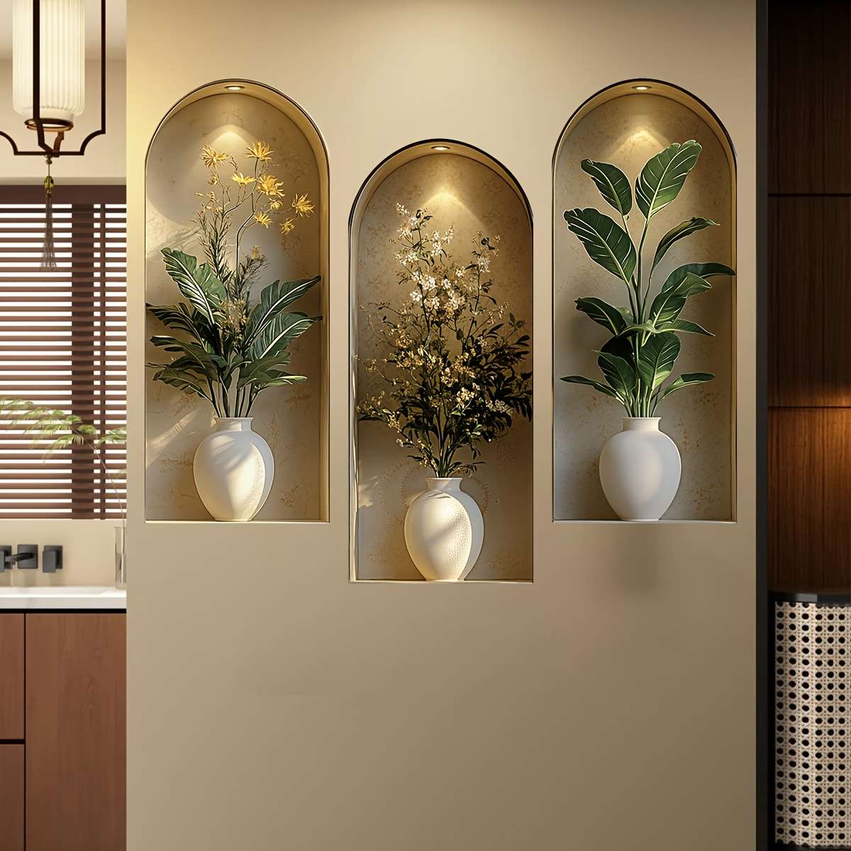 6PCS Premium Self Adhesive Flat Print Vibrant Flower Wall Stickers Faux Bathroom