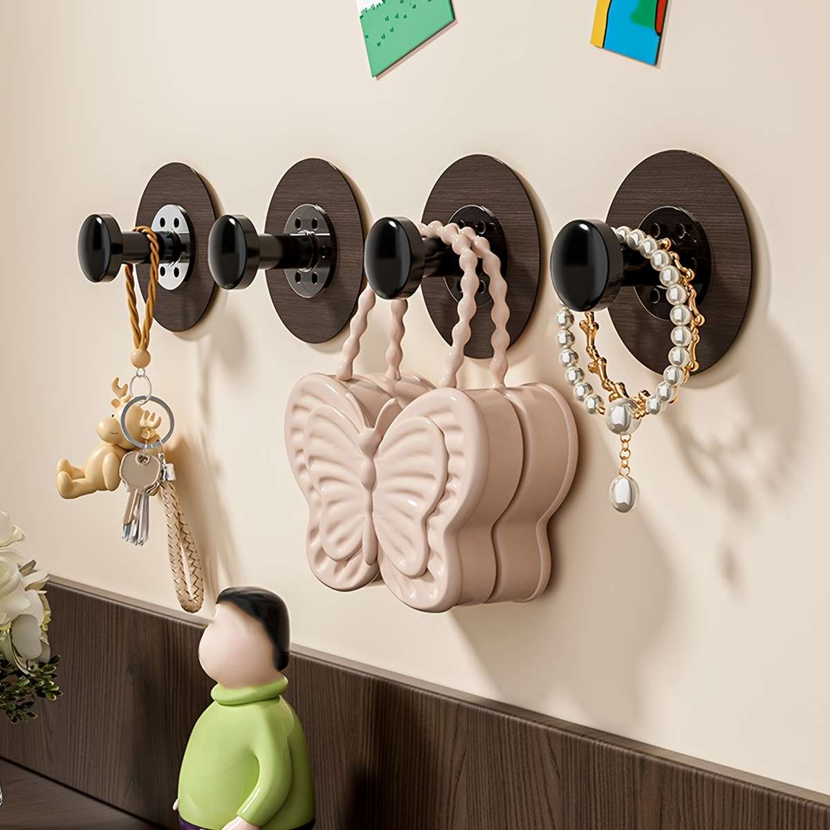 Amoichic Adhesive Hooks Towel Hooks For Tiles And Smooth color Walnut