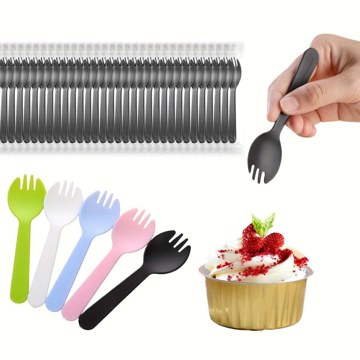 100pcs Disposable Dessert Spoons Cake Spoons Plastic Forks And Spoons Fruit Forks And Spoons