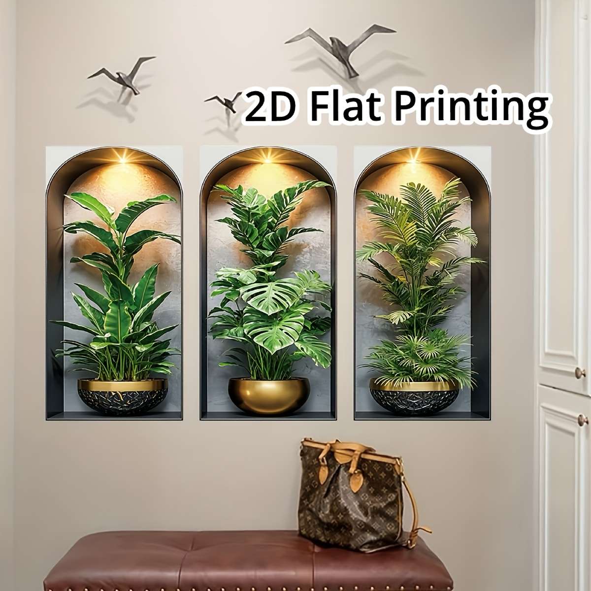 3PCS Minimalist Oil Resistant Set Wall Decals High Definition Green Plant Office