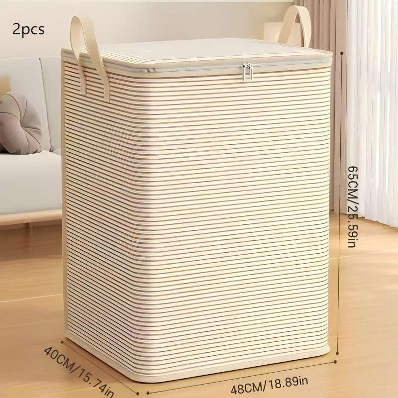 2Pcs Large Capacity Durable Fabric Organizer Clothes 2 Pack Gray Stripe Beige