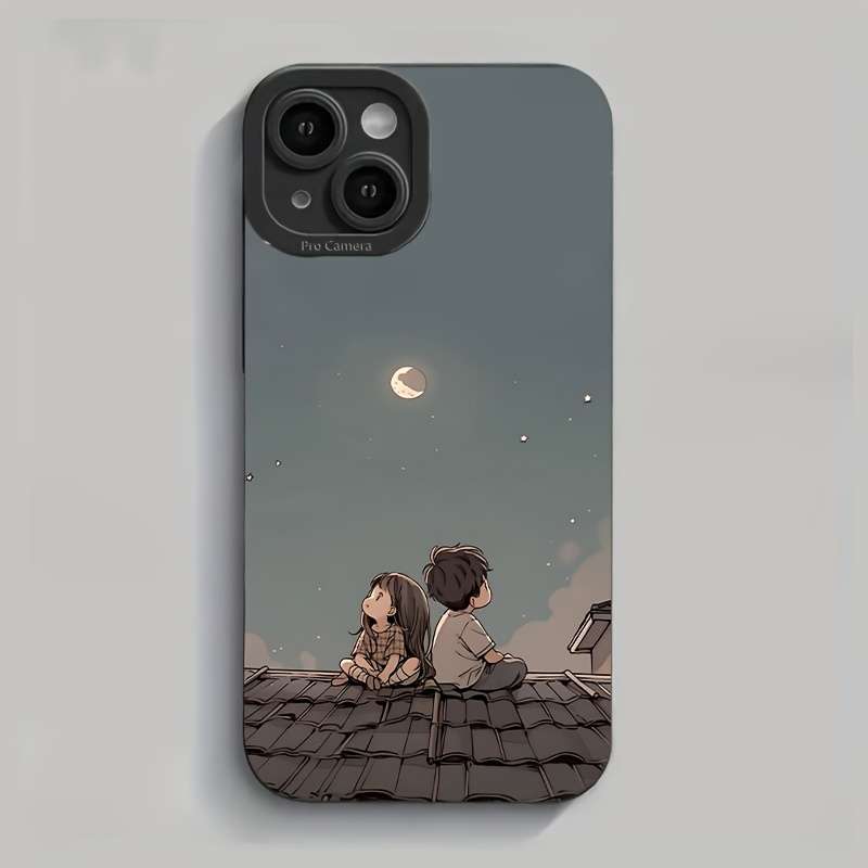 1Pc Black For iPhone 16 Plus Stargazing Design Phone Case