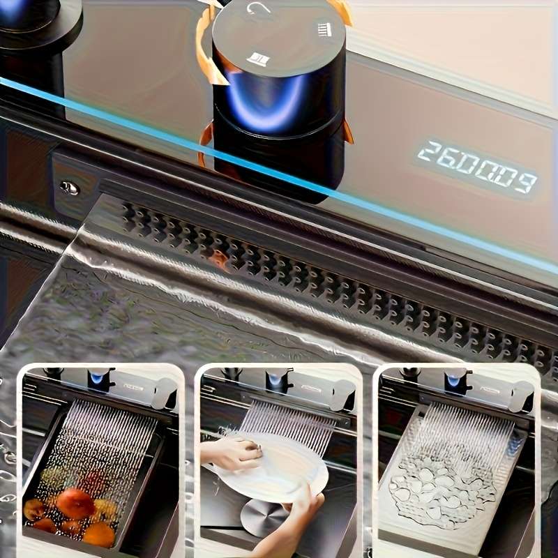 Smart Digital Display Stainless Steel Kitchen Sink With Pull Out Faucet