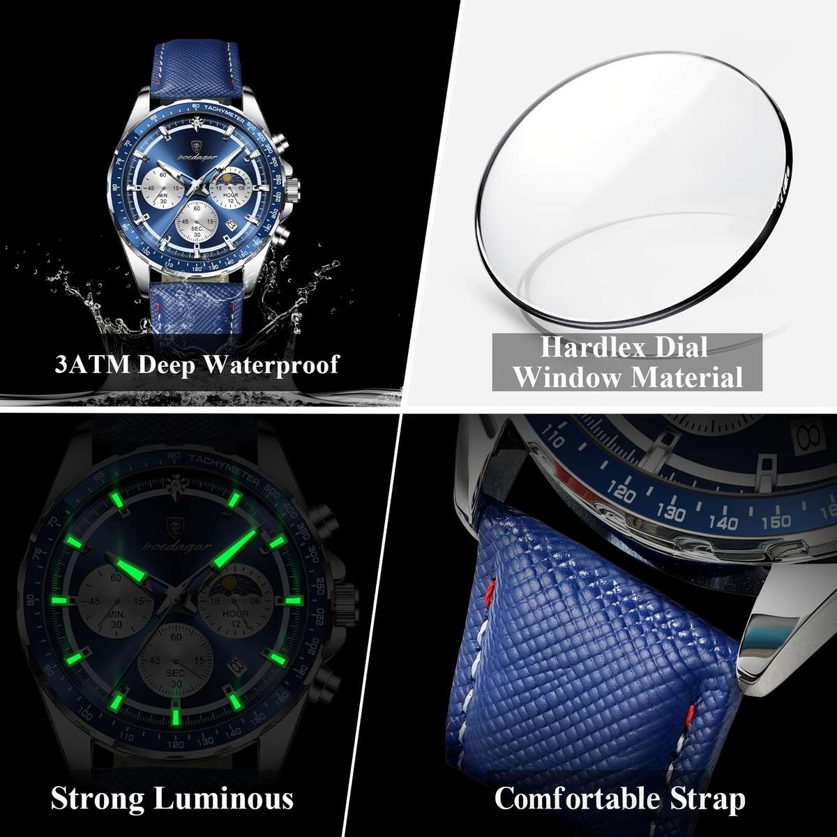 Luxury Leather Waterproof Men Watch Casual Style 3Atm Water Resistance