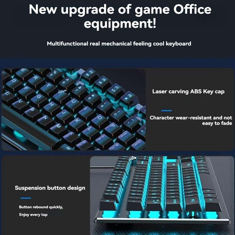 keyboard Items Black wired classic ice blue light   keyboard and mouse set