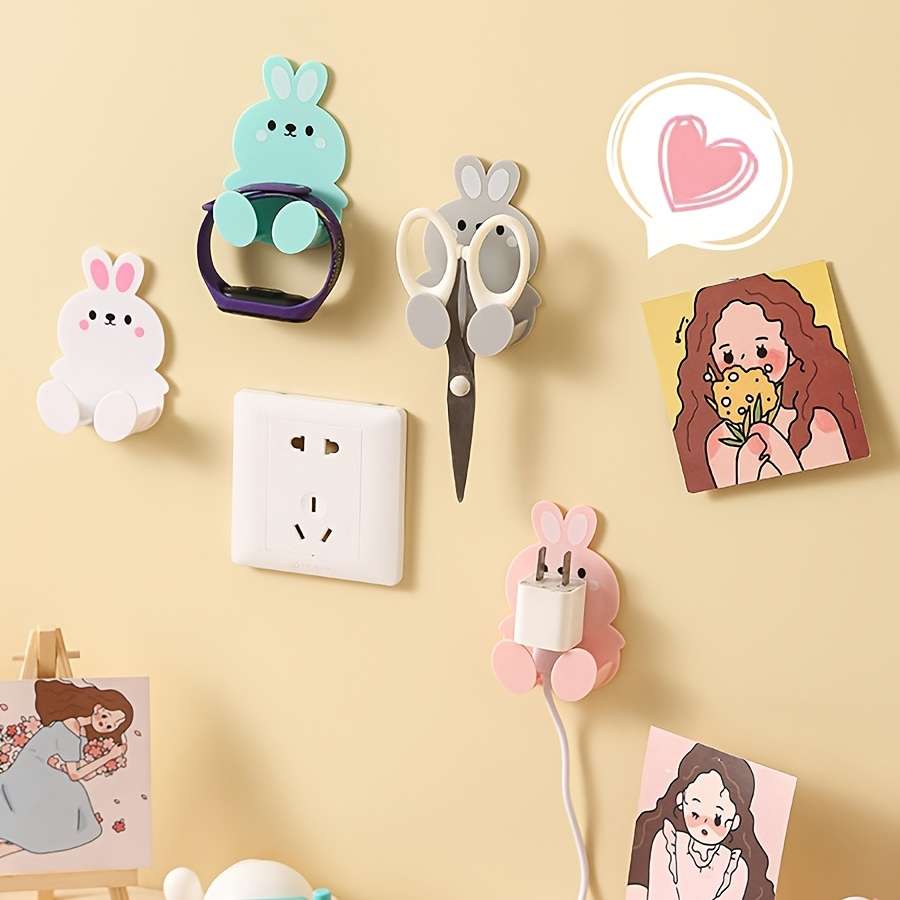 5 Pack Cute Bunny Hooks Multi Purpose Storage Hooks For color 5 Random Colors Quantity Bunny