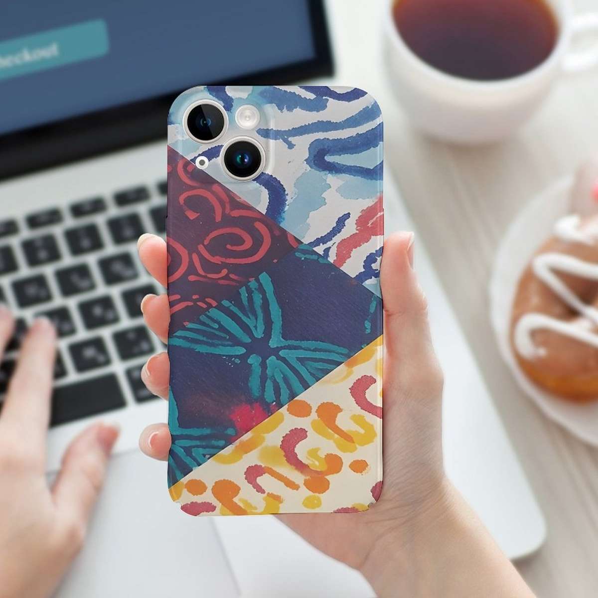 1Pc White For iPhone 15 Pro African Batik Design Phone Case