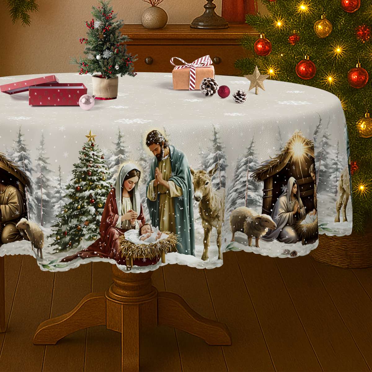 Christmas Tablecloth Size Round 60In   152Cm