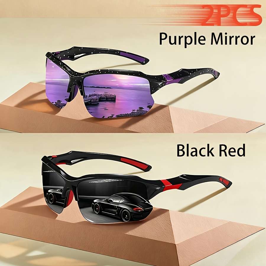Cycling Glasses Color 2Pcs Purplemirror Blackred