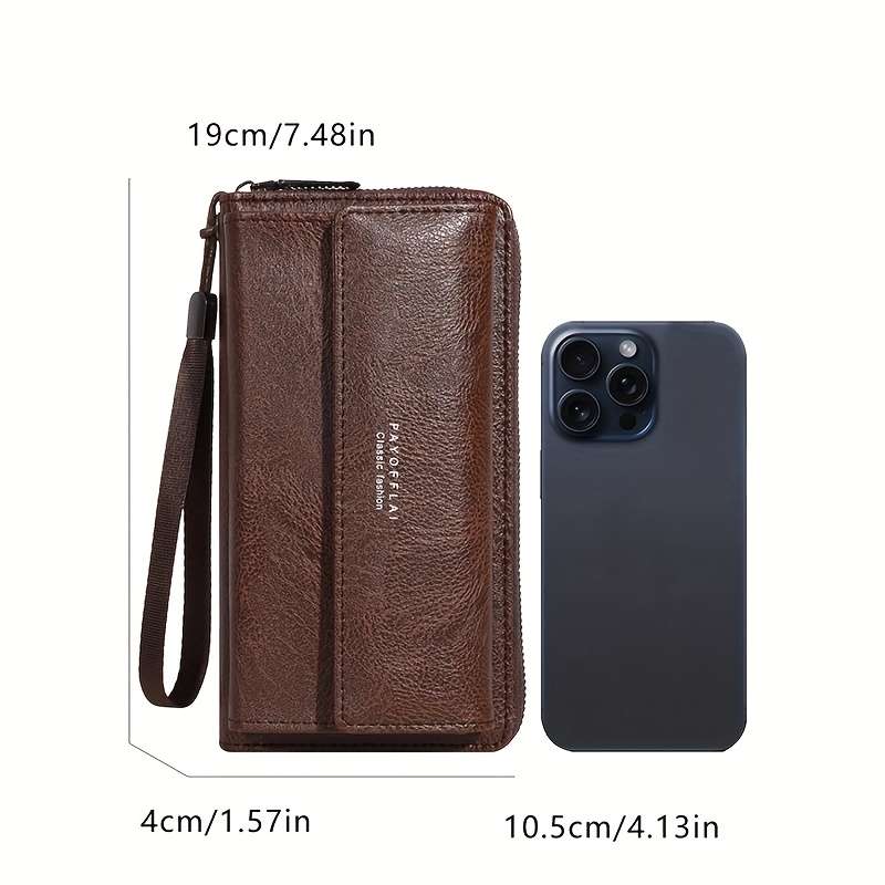 1pc Premium Men's Wallet with Double-Layer Zipper Card HolderClassic Brown Textured Design Sn