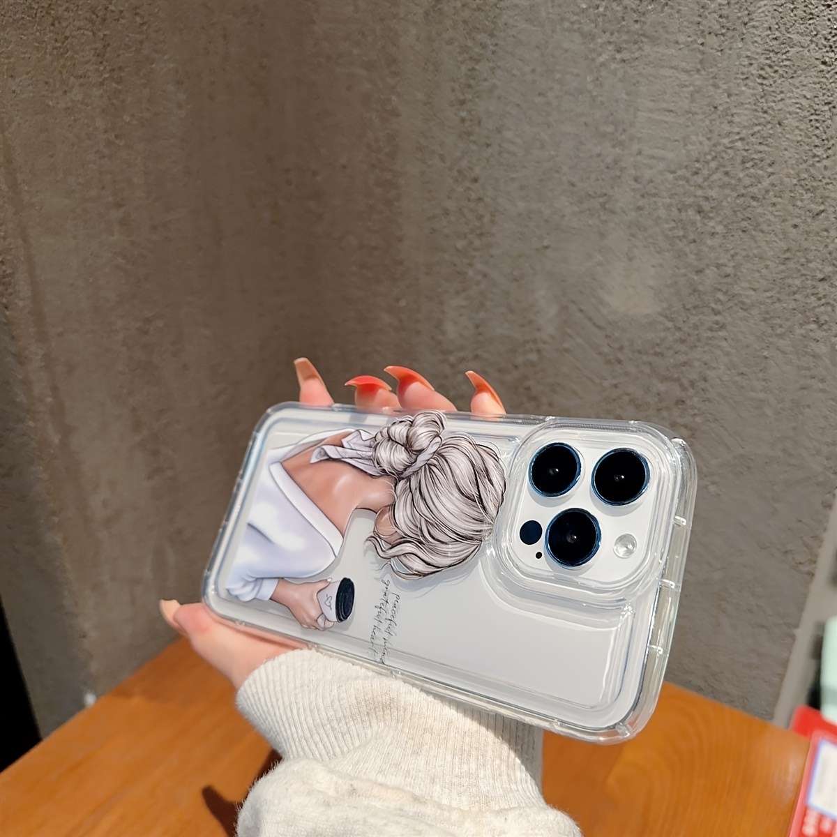 1Pc Transparent For iPhone 11 Coffee Girl Phone Case