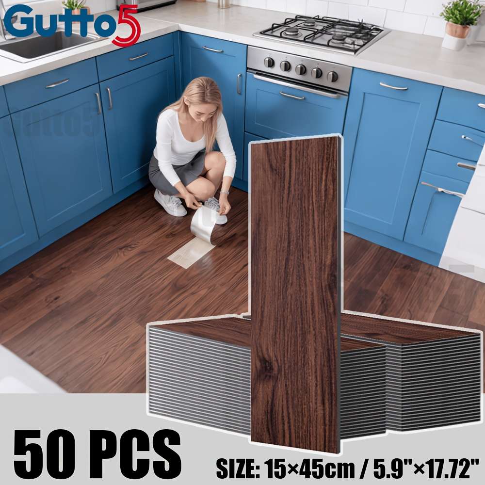 Self Adhesive Floor Stickers Mahogany 50 Pcs Covers 3.38O