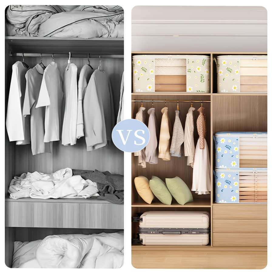 2Pcs Large Storage Bags Heavy Duty Storage Blue Daisy Visible Storage Bag