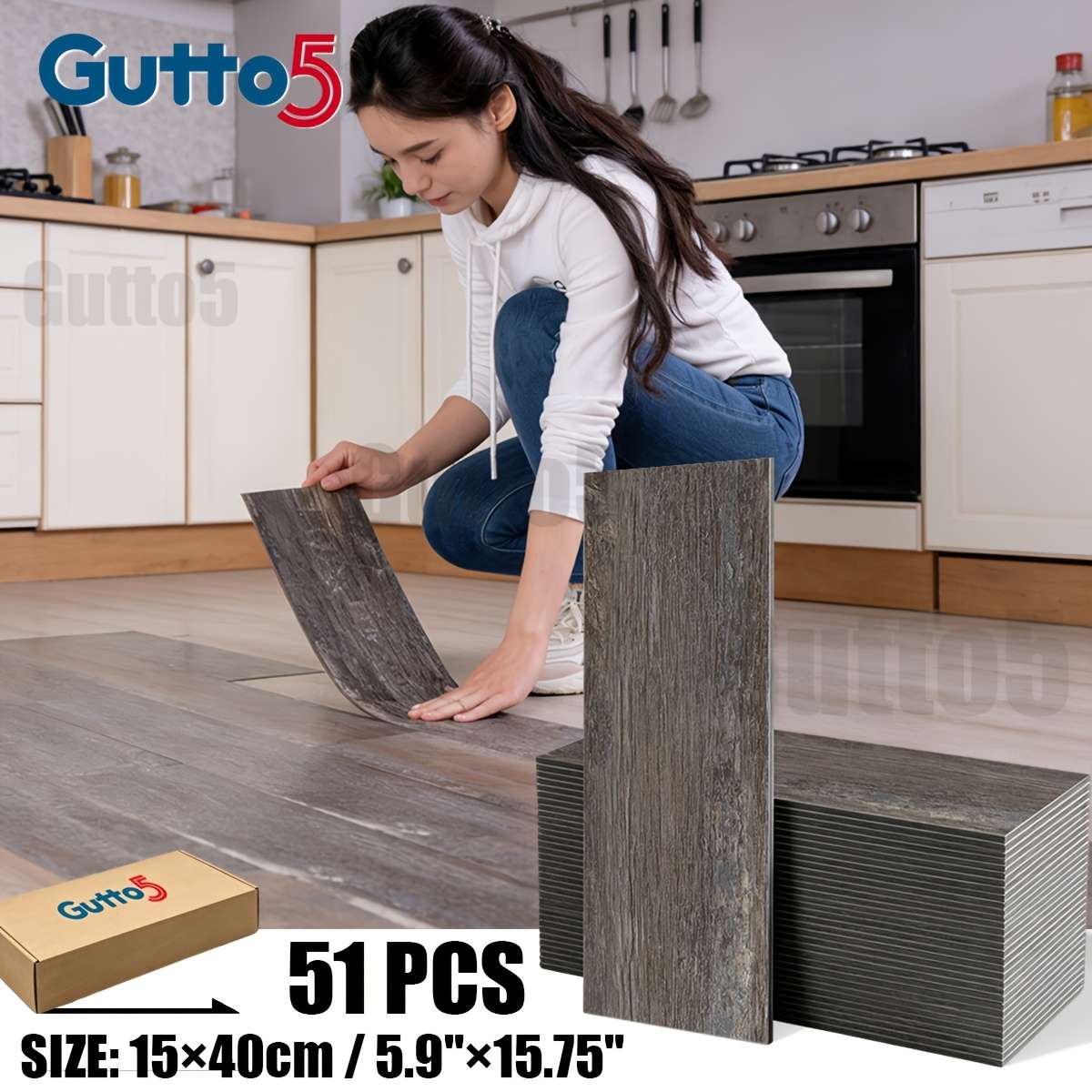Self Adhesive Floor Stickers Rustic Oak 51 Pcs
